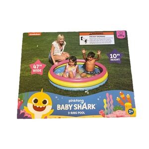 Baby Shark 3-Ring Inflatable Swimming Pool 47" Wide & 10" Height for Summer Play